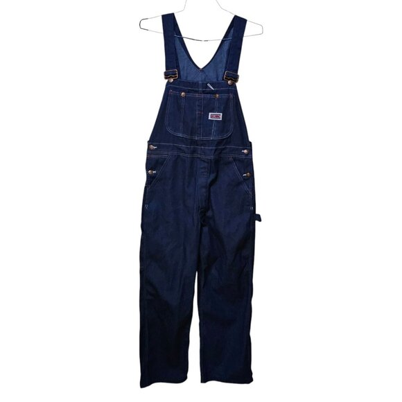 Vintage BIG MAC Square Bak Denim Bib Overalls Mens 36x30 Dark Blue Button Fly